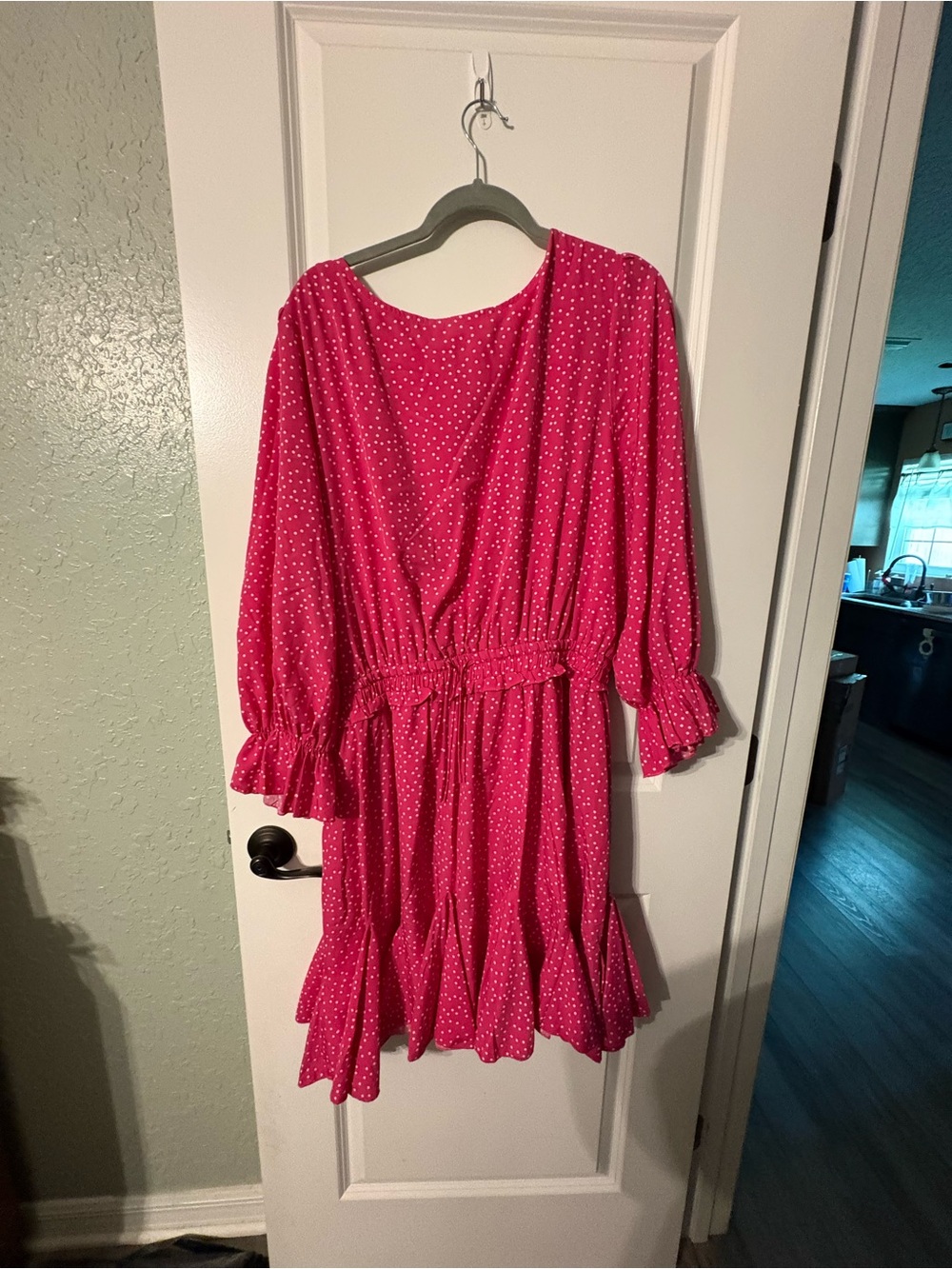 Chic Soul Hot Pink Polka Dot Ruffle Mini Dress